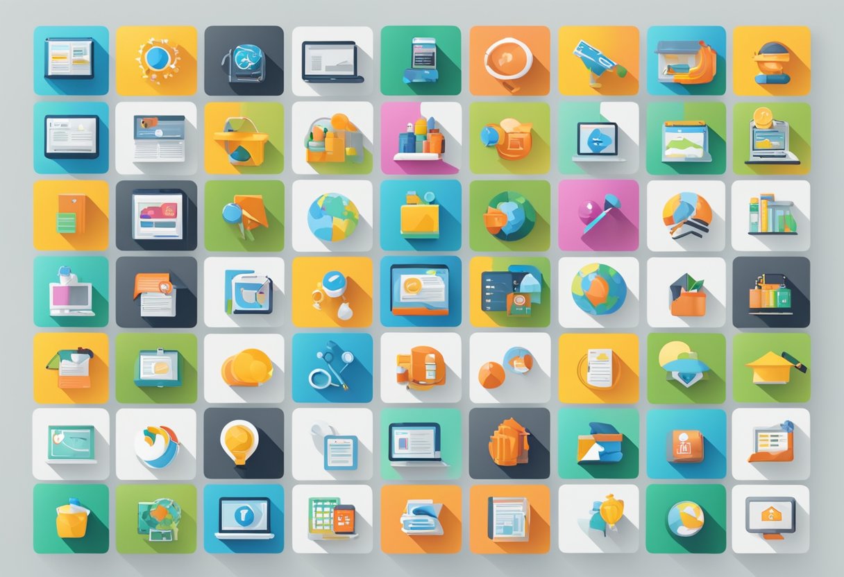Colorful website icons and app logos fill the screen, showcasing a variety of educational and career exploration resources