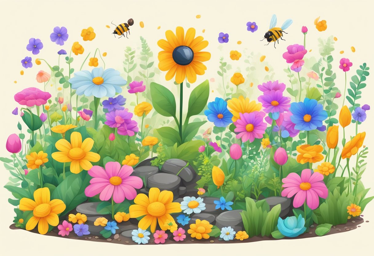 Maths in the Garden: Counting Flowers and Bugs for Fun Outdoor Learning Maths in the Garden,count LearningMole A garden with colorful flowers and buzzing bugs, with coins and math symbols scattered around for counting and economic learning