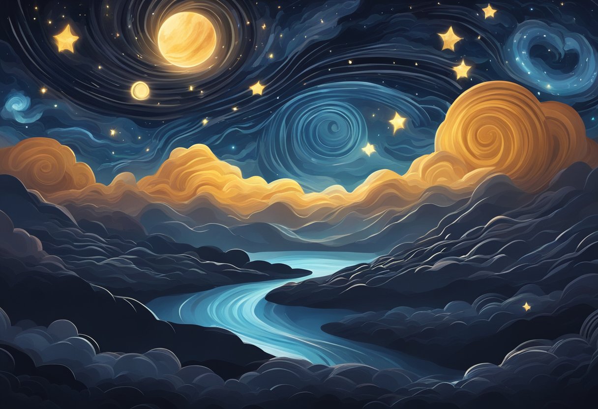 Starry Night Maths: Counting Stars and Planets in the beautiful Night Sky Starry Night Maths,stars LearningMole A dark, starry night sky with swirling clouds and bright celestial bodies, evoking a sense of wonder and introspection