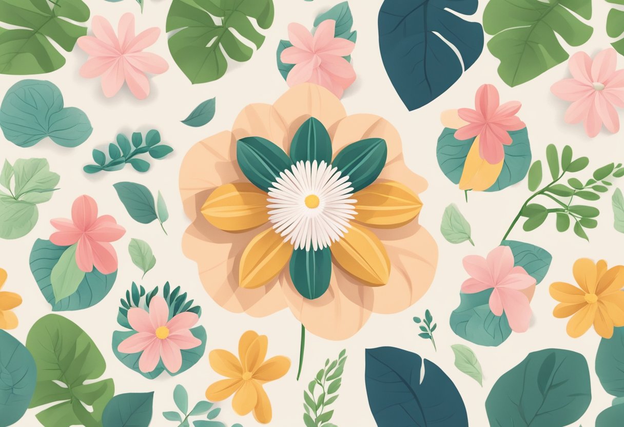 Maths in Nature: Counting Beautiful Petals and Leaves — Exploring Nature's Numerical Patterns Maths in Nature LearningMole A hand holding a flower with multiple petals, surrounded by leaves of various shapes and sizes. The petals and leaves are arranged in a way that allows for counting and mathematical observation
