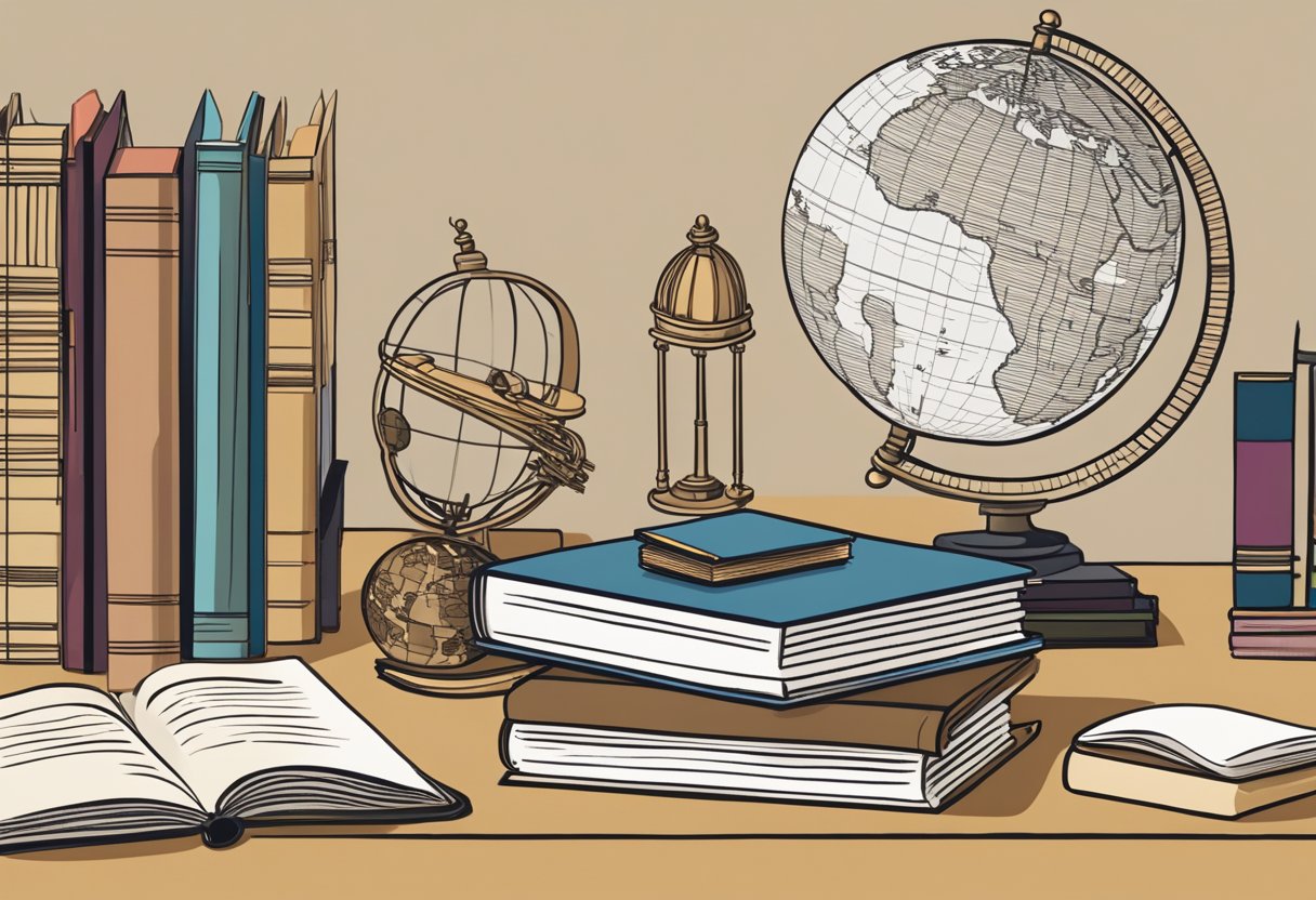 Integrating Cultural Studies Across Subjects: A Genius Practical Guide for Teachers Cultural Studies LearningMole A stack of books, a globe, and a diverse array of cultural artifacts arranged on a desk, with a teacher's guide open to a page on integrating cultural studies