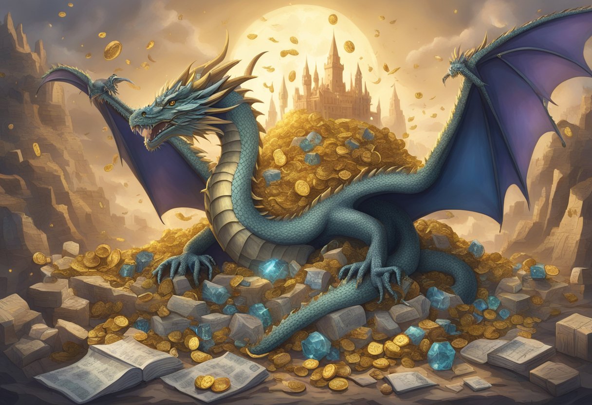 Dragon's Hoard: Treasure Hunting with Maths – Uncovering the Secrets of Wealth through Numbers Dragon's Hoard LearningMole A dragon's hoard filled with treasure and mathematical equations scattered around