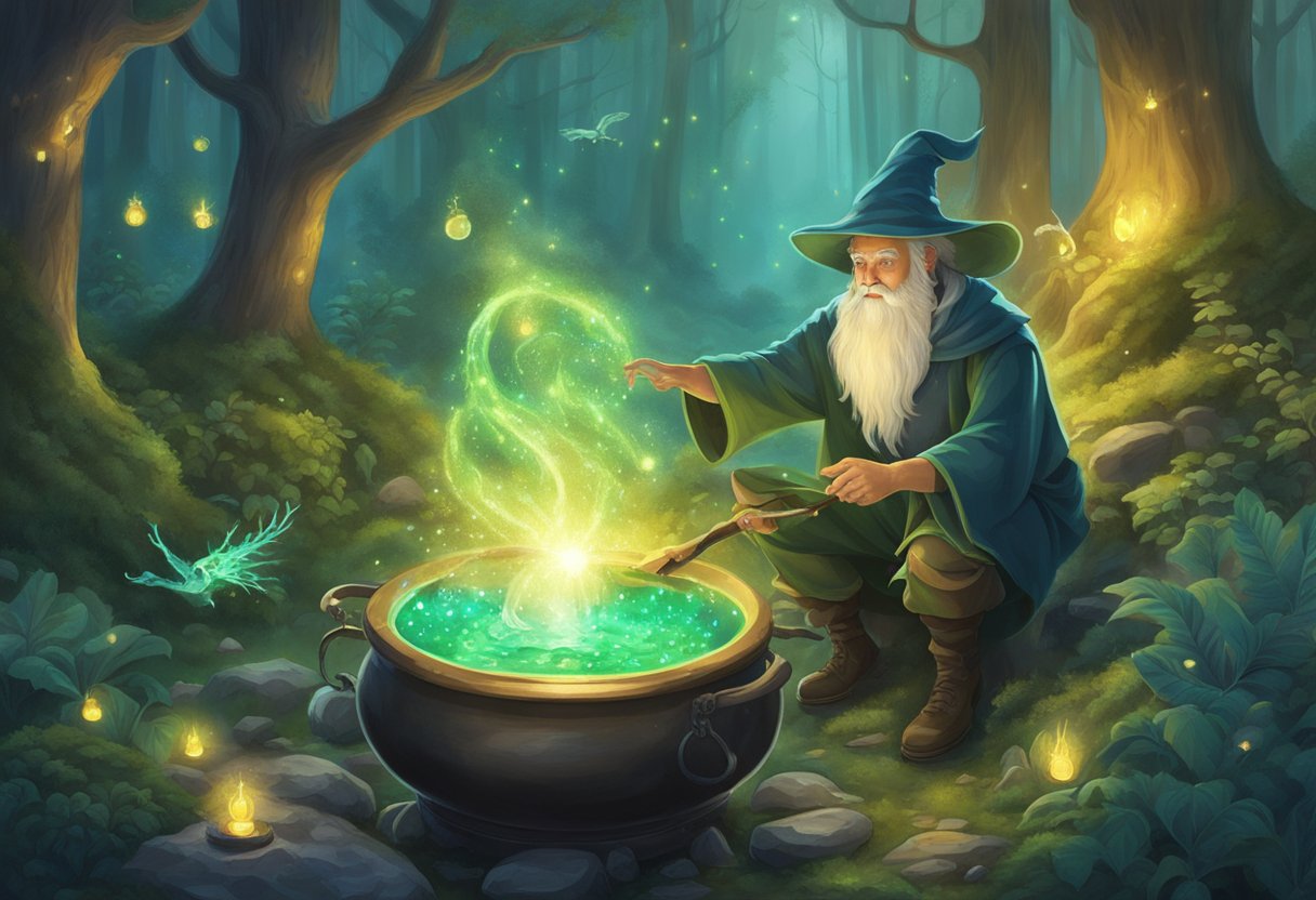 The Magical World of Probability: Wizard Spells and Potions - Unveiling the Mystique of Chance Magical World of Probability,potion LearningMole A sparkling forest glows with enchanted creatures casting wizard spells and mixing potions in a bubbling cauldron