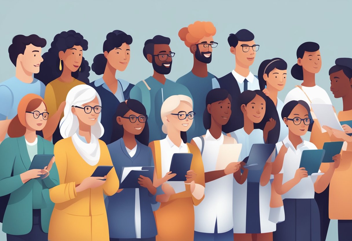 A diverse group of people engage in discussions and share ideas about digital citizenship across different cultures and nations