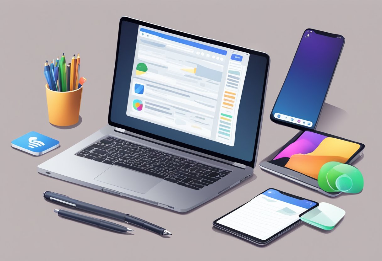 Social Media Etiquette: Essential Online Behaviour Tips for Youngsters social media LearningMole A laptop open on a desk, with a social media platform displayed. A mobile phone next to it, showing notifications. A pen and notebook for jotting down guidelines