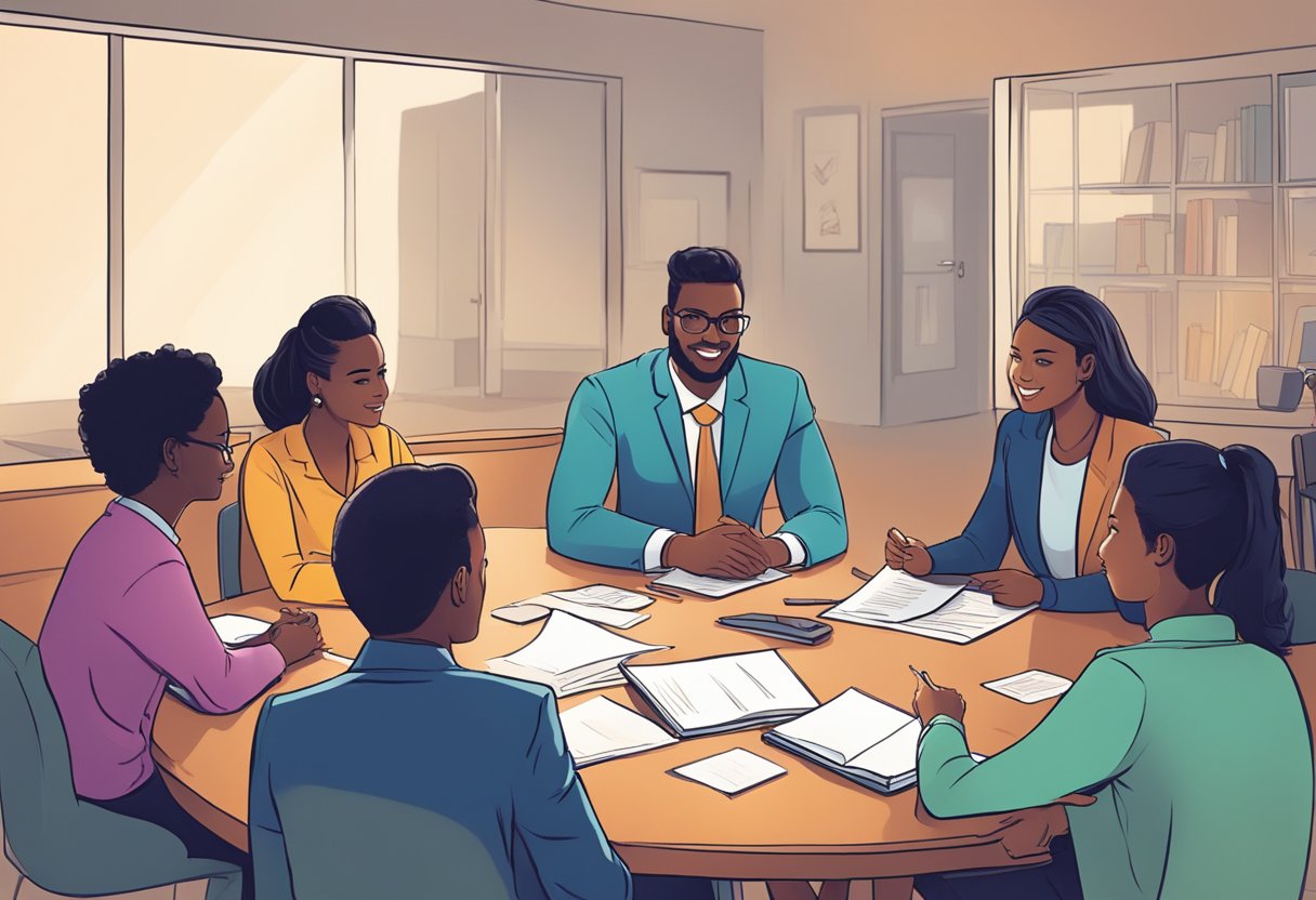 A group of young minds gather around a table, engaged in a lively discussion about ethical business practices. Business ethics