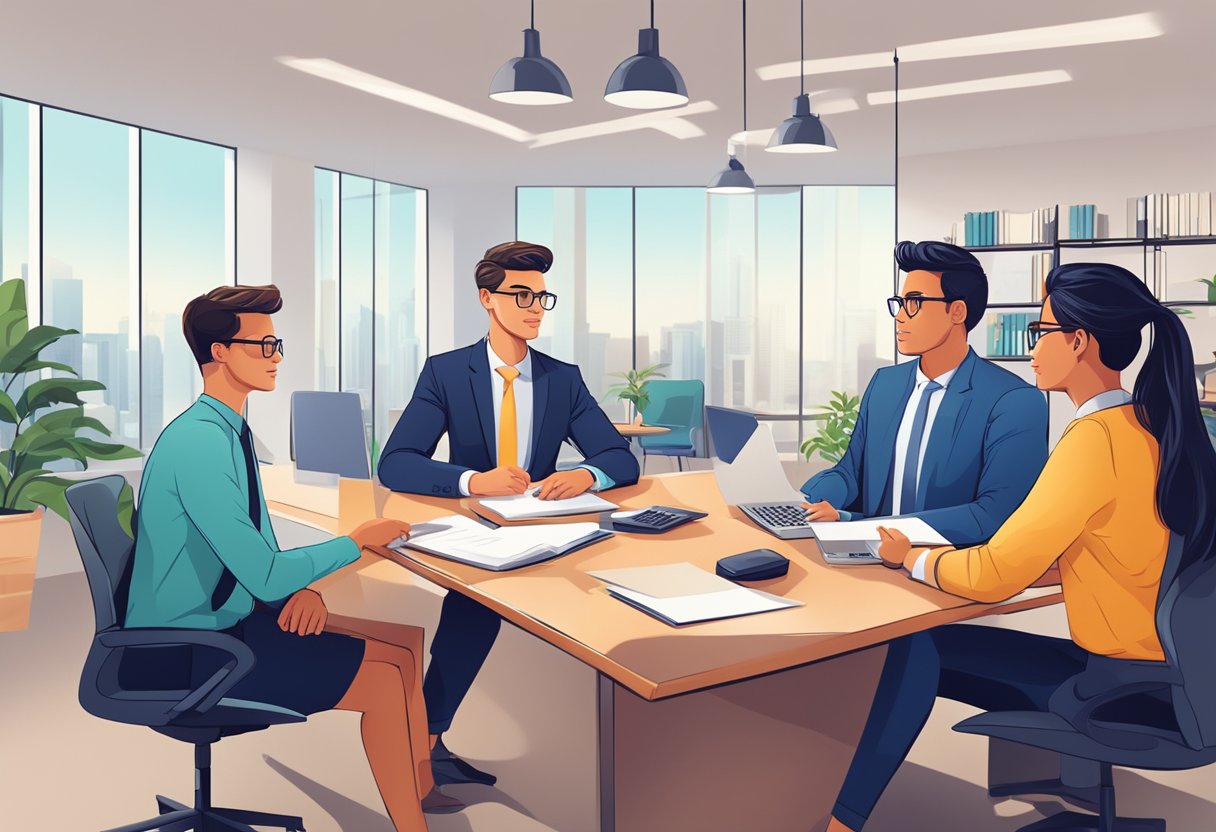 Legal Basics Every Young Entrepreneur Should Know: Essential Startup Guidance Young Entrepreneur,business LearningMole A young entrepreneur discussing legal and financial concepts with professionals in a modern office setting