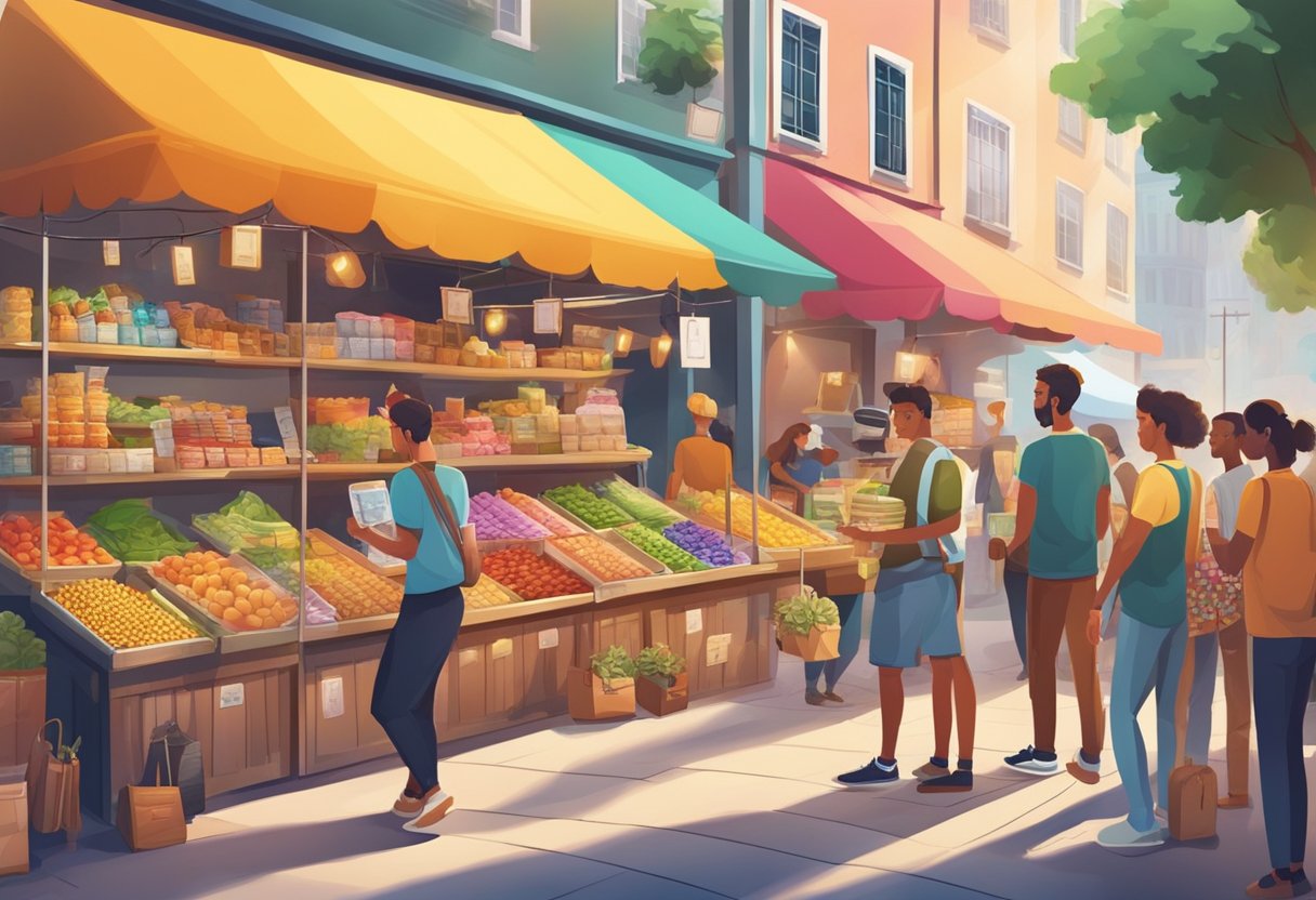 Setting Up a Mini Marketplace: Engaging Kids in Business Basics through Practice Mini Marketplace, business idea LearningMole A colorful array of Mini Marketplace stalls with various products on display, surrounded by eager young entrepreneurs and customers exchanging money