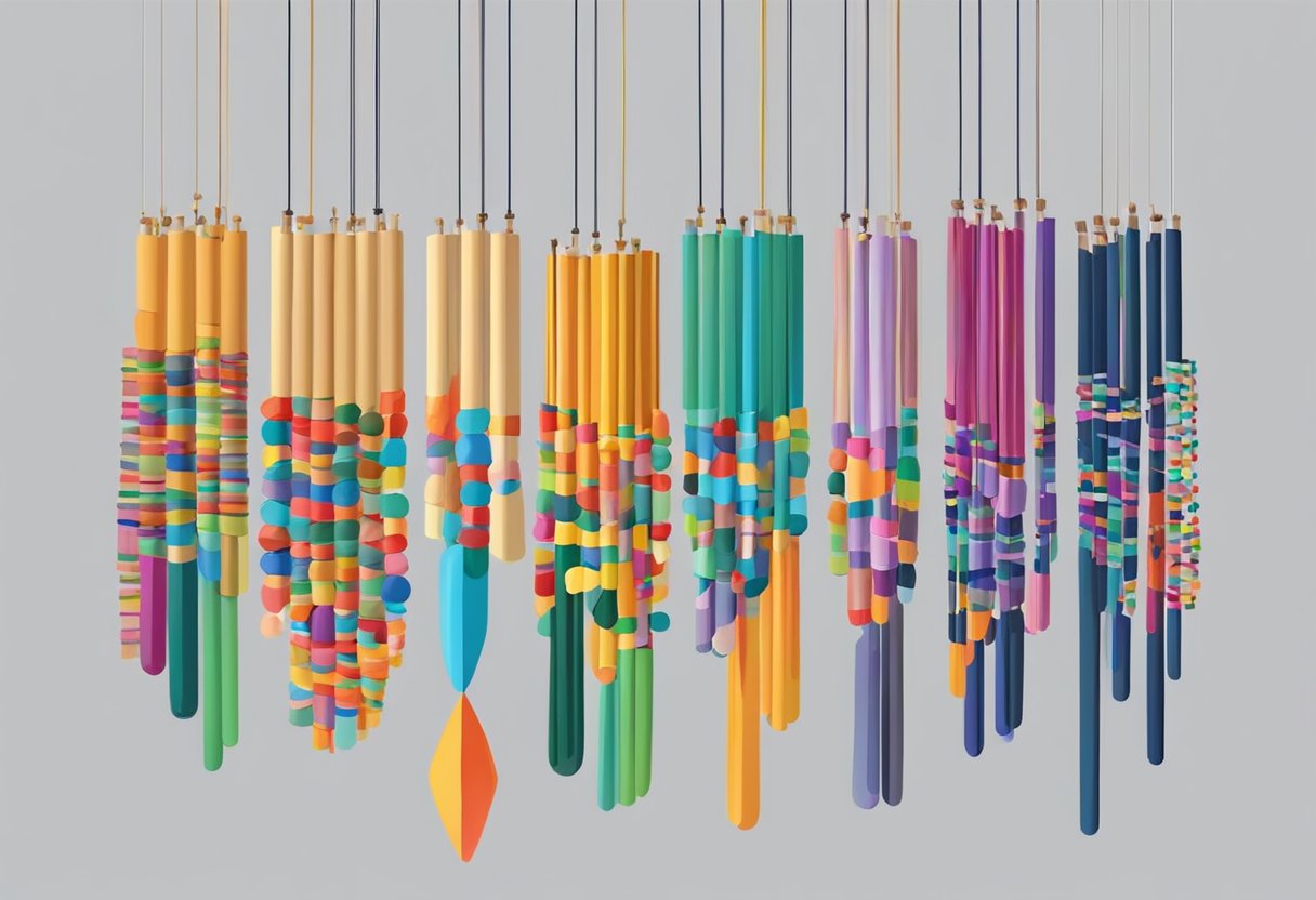 Painted Stick Wind Chimes: Creating a Super Symphony with Nature's Touch Wind Chime LearningMole A hand reaches for a collection of colorful sticks, paint, and string. The sticks are arranged and painted, then strung together to create a beautiful set of wind chimes