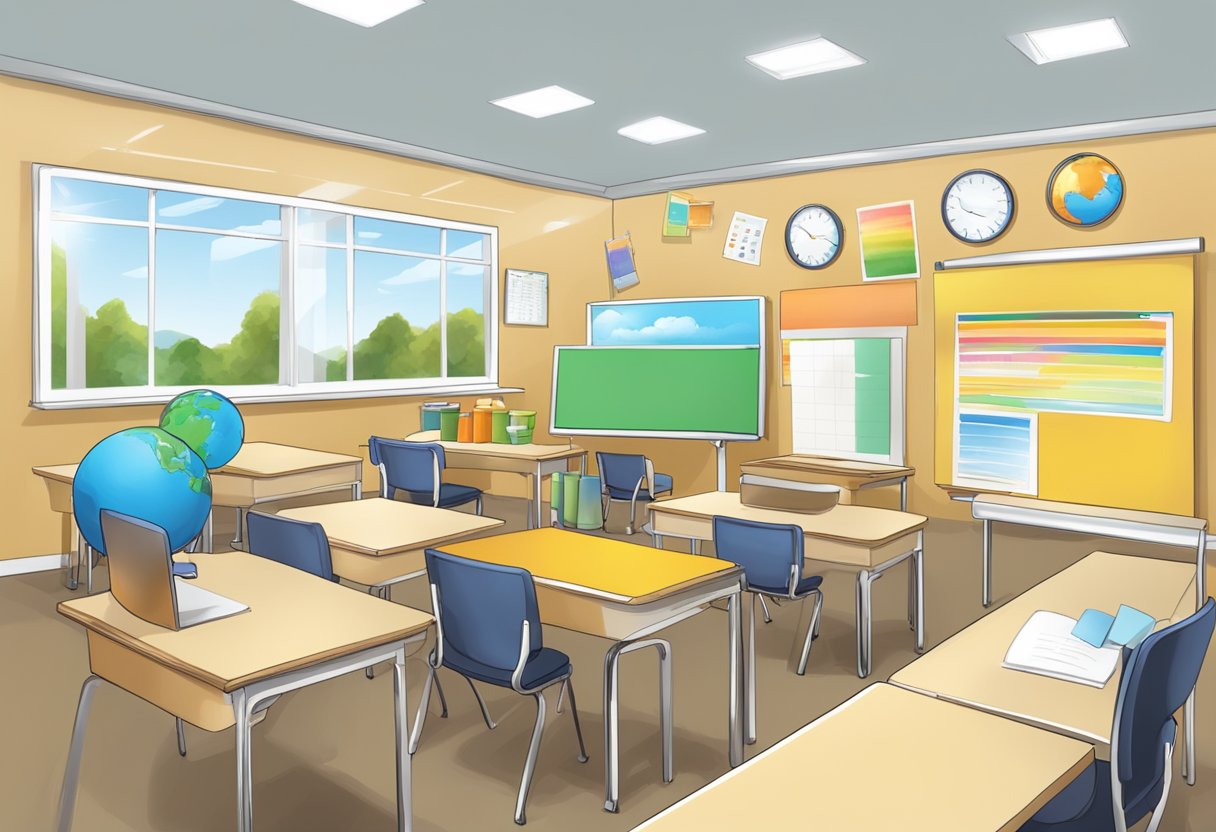 A classroom with diverse learning materials and visual aids, demonstrating feedback techniques for various learning styles