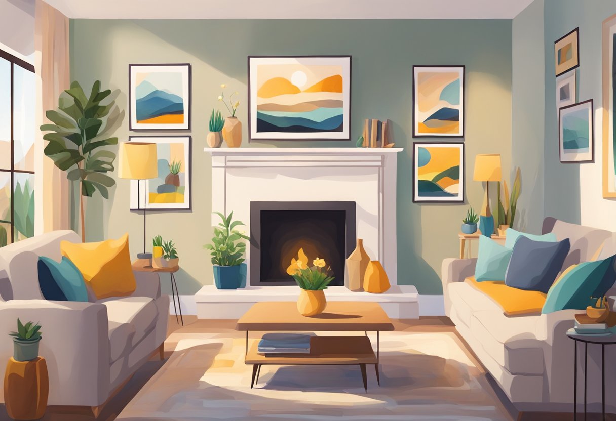 How to Create a Mini Art Gallery at Home with Your Child Art Gallery, art at home, artwork, painting LearningMole A cozy living room with colorful paintings hung on the walls. A small table displays sculptures and crafts. Soft lighting creates a warm and inviting atmosphere