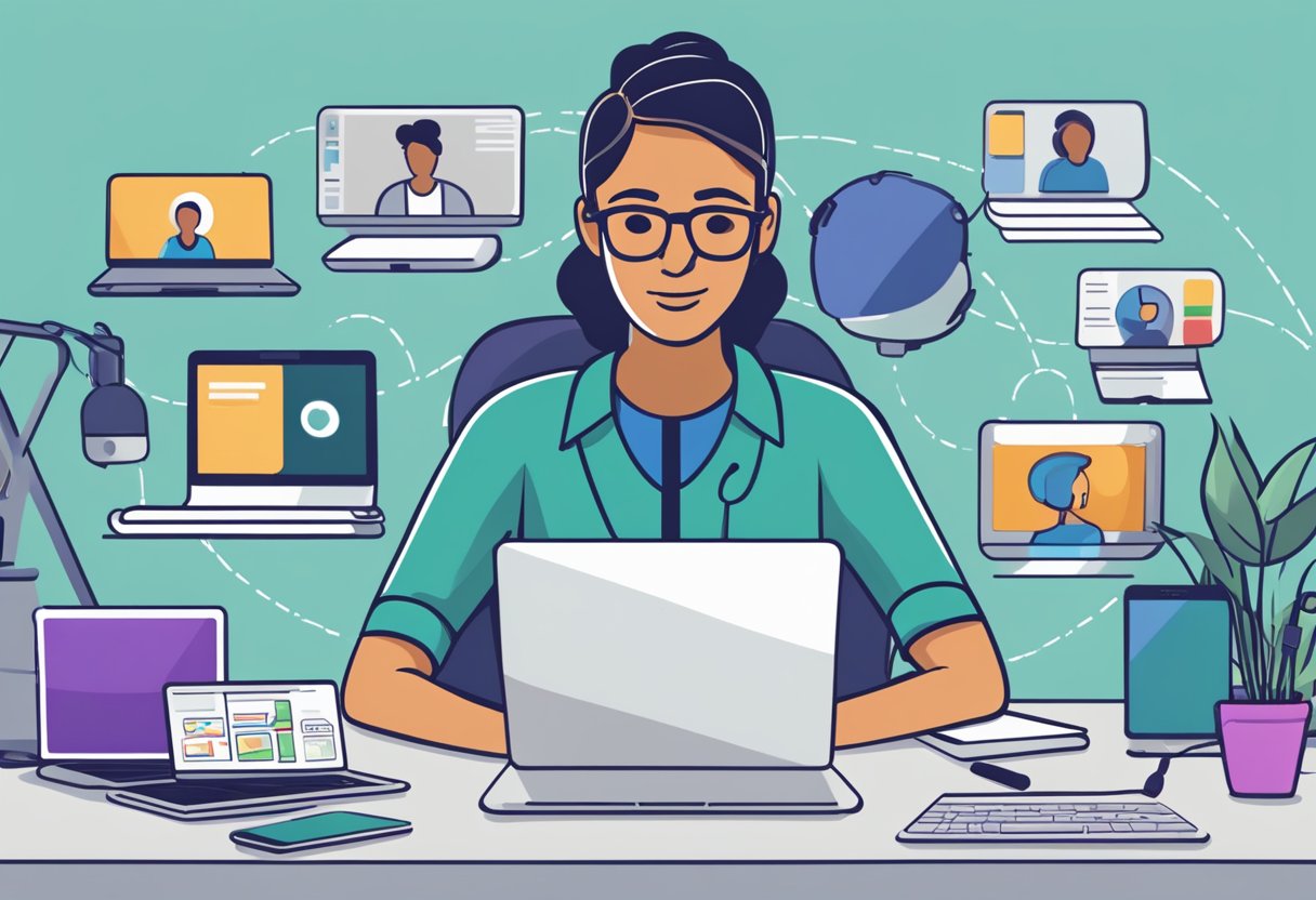 Making the Most of Online Learning Platforms: Expert Strategies for Educators Online Learning Platform,educators,feedback LearningMole An educator sits at a desk, surrounded by various electronic devices. A laptop, tablet, and smartphone are all open and displaying different online learning platforms. The educator is comparing features and benefits of each platform, looking thoughtful and engaged in the decision-making process