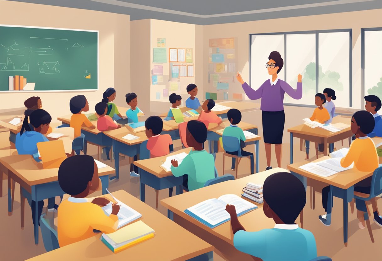 Understanding Learning Styles: Essential Strategies for Parents and Teachers learning style,learners LearningMole A teacher at a desk with various teaching materials, surrounded by diverse learners engaged in different activities