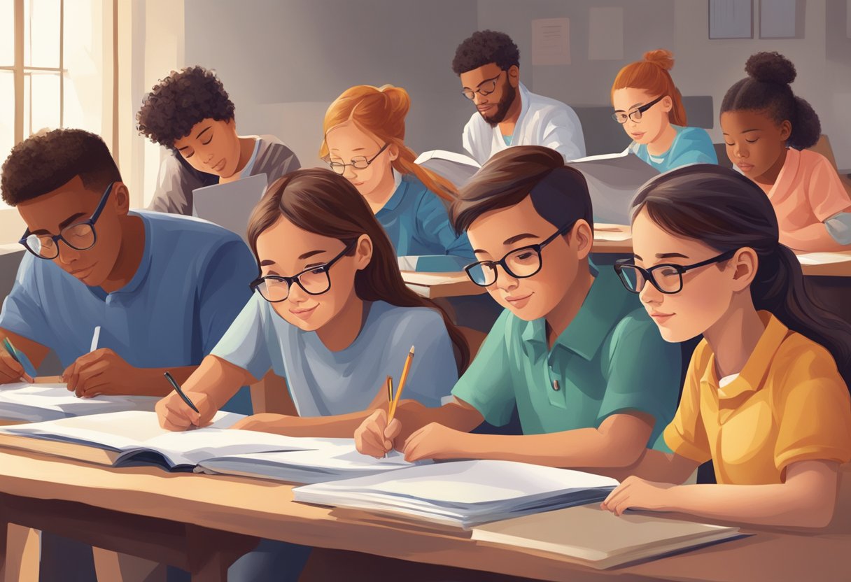 Students of various ages study with updated test prep materials, adapting strategies as they progress through grades