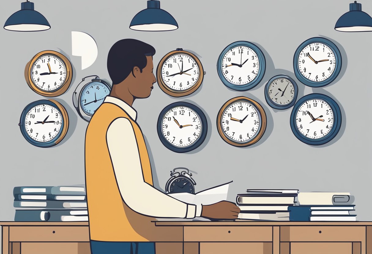 Incorporating Time Management into Curriculum: Strategies to Boost Educators Time Management LearningMole A clock on the wall shows different times throughout the day as a teacher plans out a lesson incorporating time management into the curriculum