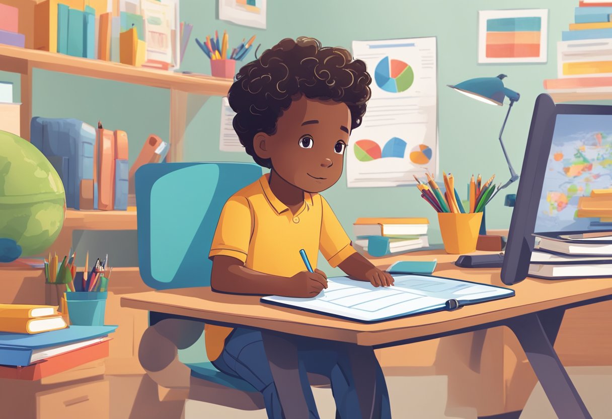A child sits at a desk, surrounded by various Educational Technology such as a laptop, tablet, and interactive whiteboard. A parent looks on, considering which devices are best for their child's education