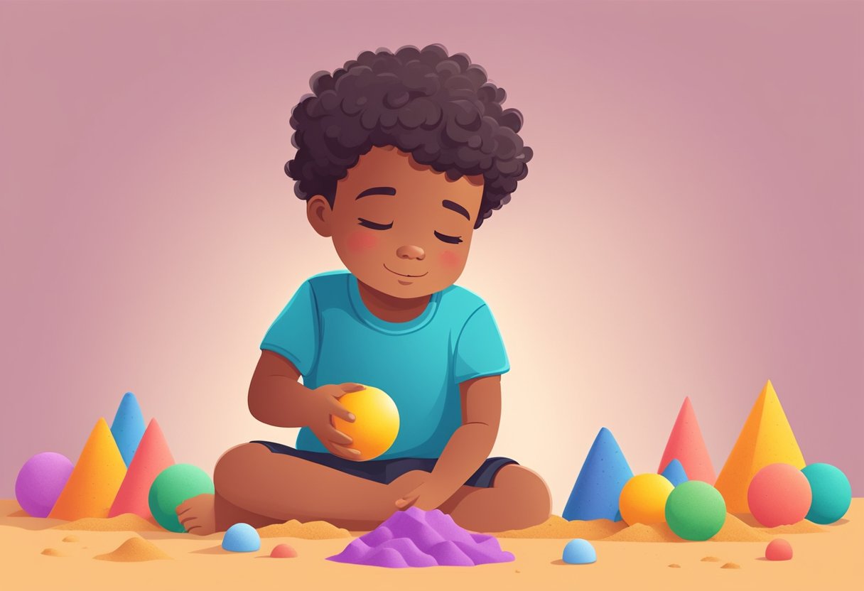 Using Sensory Toys to Support Emotional Regulation in Children: A Practical Guide Sensory Toys LearningMole A child sits surrounded by sensory toys, gently squeezing a stress ball and running their fingers through kinetic sand, creating a calming and soothing atmosphere