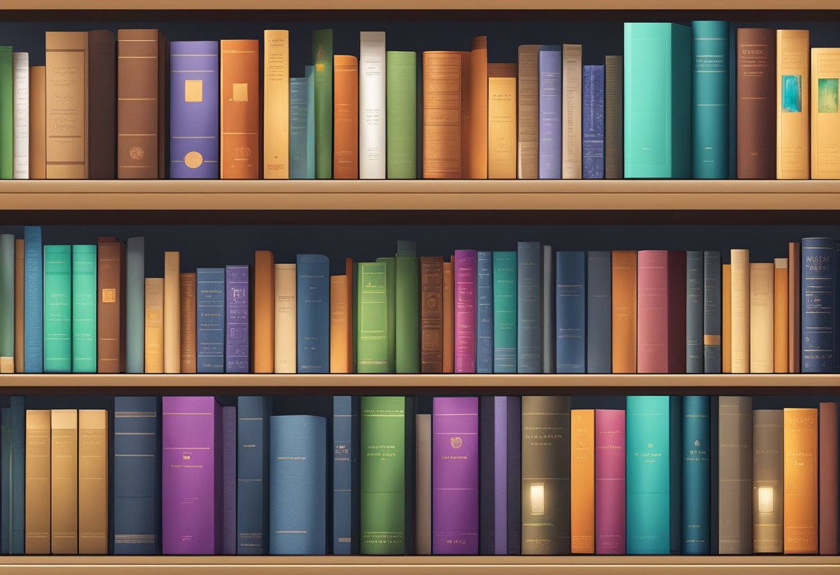 A stack of e-books and print books side by side, with a spotlight highlighting the differences in their covers and formats