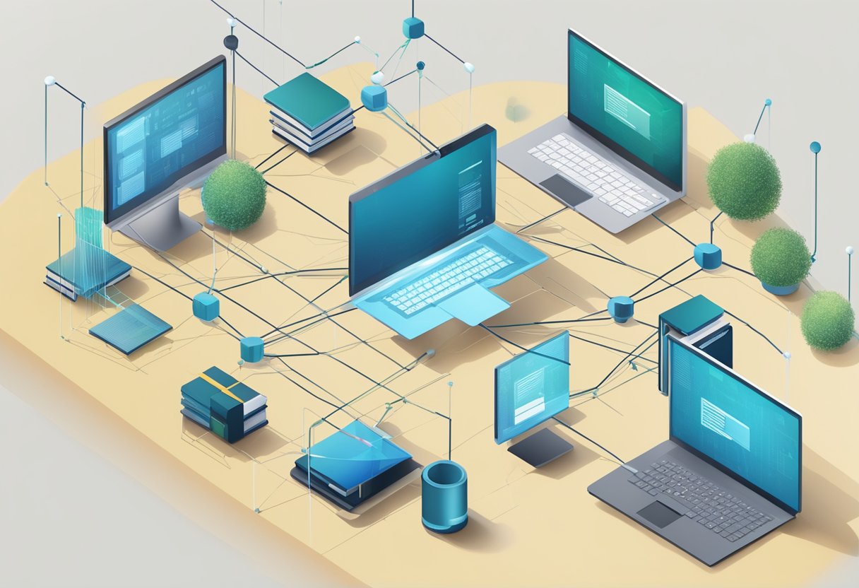 Adapting Traditional Library Skills to a Digital World: Embracing Modern Literacy Challenges Adapting Traditional Library Skills, Librarians, Michelle Connolly LearningMole A group of interconnected nodes, resembling a web, with traditional library tools and books transforming into digital interfaces and databases