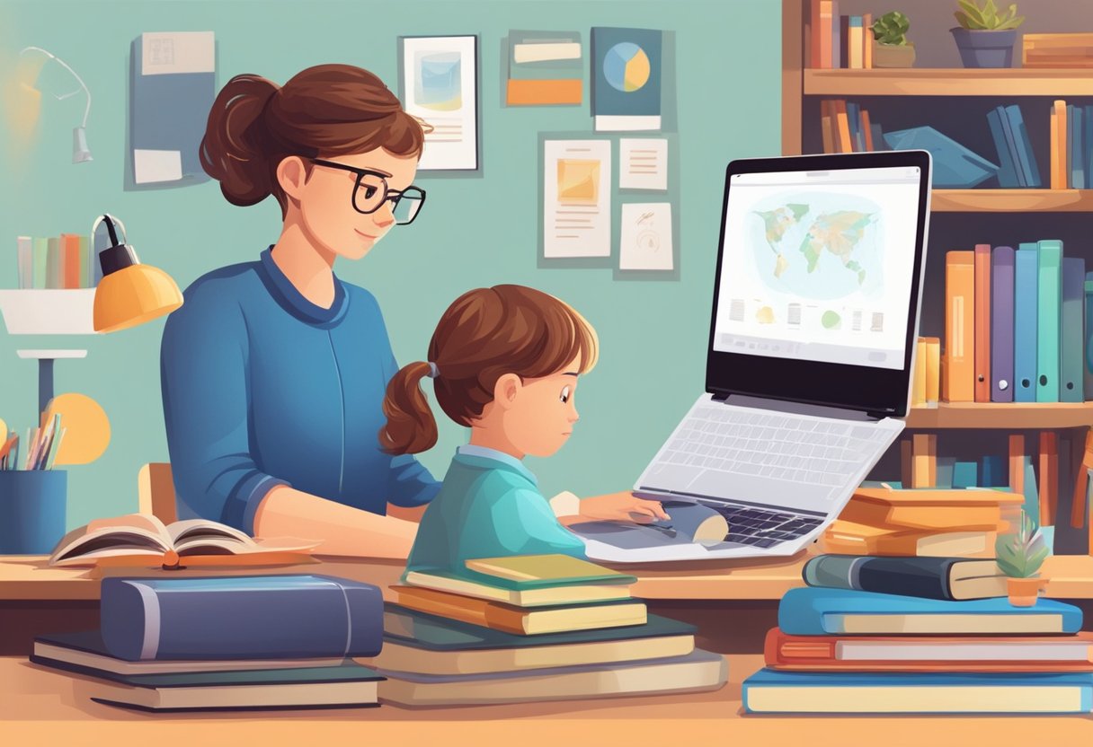 Tech-Savvy Parenting: Boost Home Education with Innovative Digital Resources tech-savvy parenting, Education LearningMole A child sits at a desk with a laptop and tablet, surrounded by educational gadgets and books. A parent looks on, guiding and encouraging the child's use of technology for learning