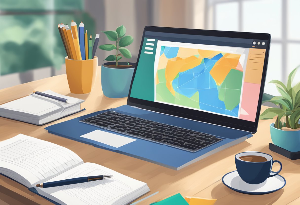 Enhancing Professional Development Through Teacher Digital Portfolios: A Guide to Building Your Skills Online digital portfolio LearningMole A teacher's digital portfolio displayed on a computer screen, surrounded by books, a cup of coffee, and a notepad with a pen