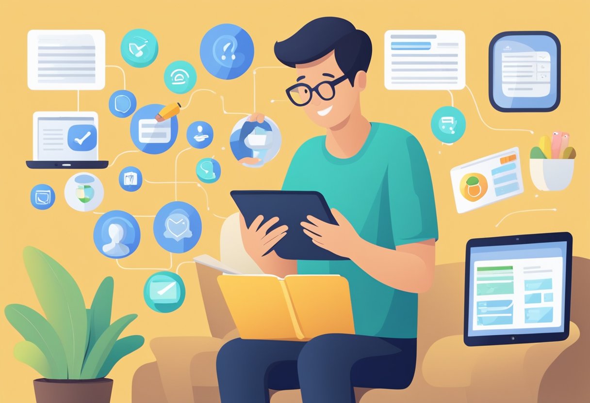 Choosing Safe and Effective Apps for Children: A Parent’s Guide for Digital Playgrounds Apps for Children,Michelle Connolly,classroom,LearningMole LearningMole A parent reading reviews and recommendations on a tablet, surrounded by child-friendly apps. A checklist of safety and effectiveness criteria is visible