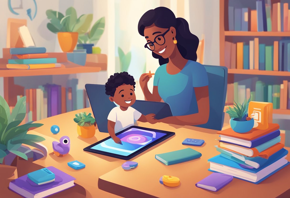 Choosing Safe and Effective Apps for Children: A Parent’s Guide for Digital Playgrounds Apps for Children,Michelle Connolly,classroom,LearningMole LearningMole A parent carefully selects educational apps for their child, surrounded by books and toys. The child plays happily on a tablet, while the parent looks on with a smile