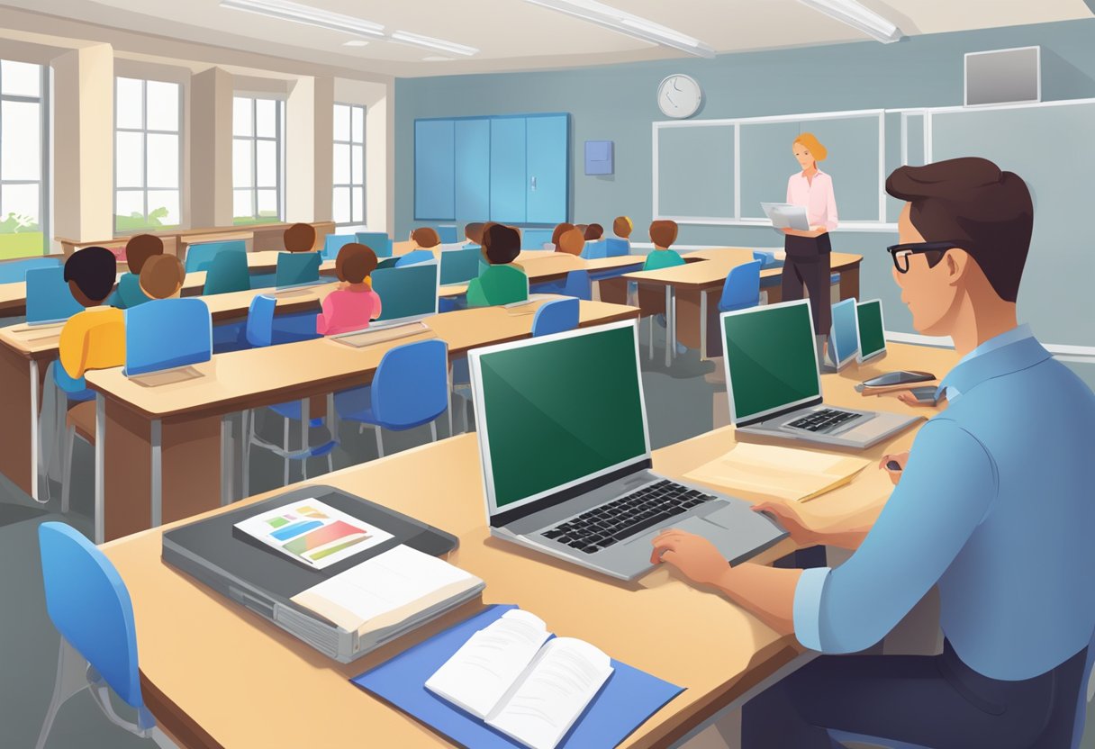 How Teachers Can Integrate Educational Software: Daily Lesson Enhancement Tips Educational Software, Michelle Connolly LearningMole A classroom setting with a teacher using a computer to demonstrate educational software to engaged students