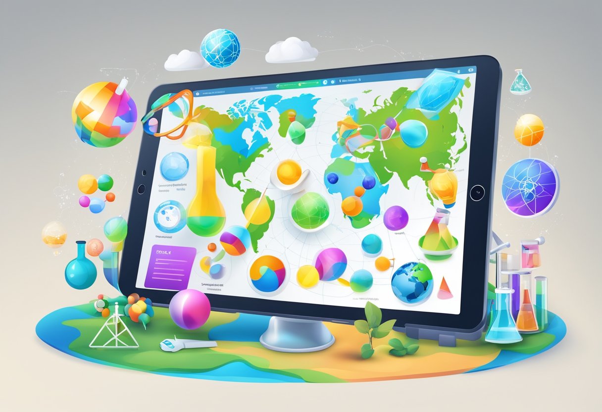 Science Exploration Through Digital Platforms: Engaging Apps Tailored for Young Minds Digital Platform,technology,educational apps LearningMole A colorful tablet screen displays interactive science activities. Icons for biology, physics, and chemistry float around a digital globe