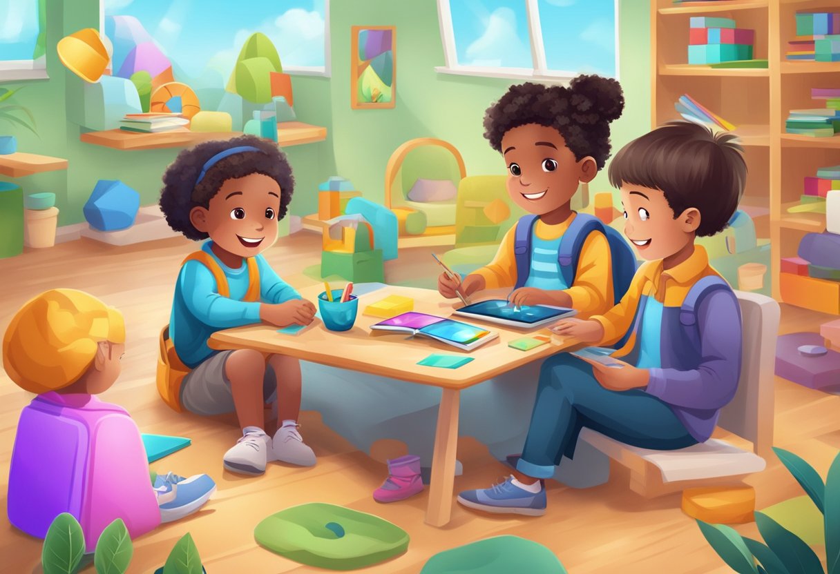 Educational Apps for Enhancing Mathematical Skills in Kids: A Guide to Fun Learning Educational Apps,Mathematic LearningMole Children engaging with colorful educational apps, solving math problems and exploring diverse learning concepts in a fun and interactive way