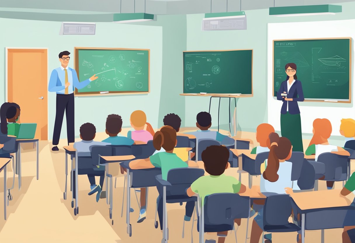 Setting Expectations: Enhancing Student Outcomes through Clear Communication Expectations LearningMole A classroom with various technological tools such as smart boards, tablets, and laptops. A teacher is seen clearly communicating expectations to students through visual aids and interactive displays