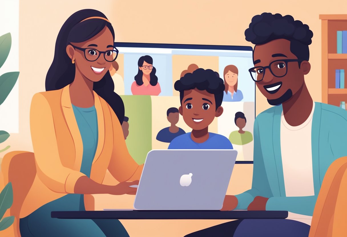 Parent-Teacher Communication: Enhancing Online Learning Through Effective Dialogue Parent-Teacher Communication, education LearningMole A parent and a teacher engage in a video call, sharing ideas and concerns about their child's online education. The virtual background shows a diverse and inclusive learning environment