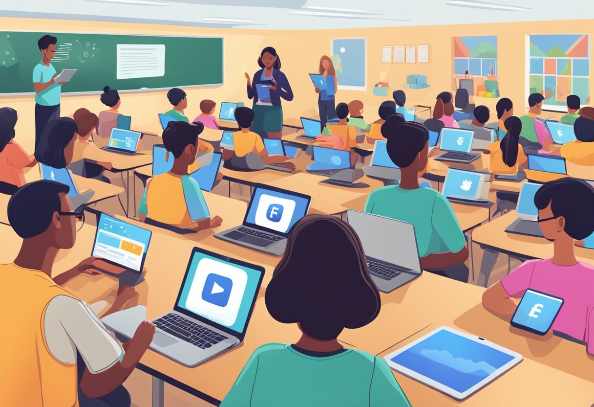 The Role of Social Media in Education: Navigating Prospects and Pitfalls Social Media in Education, student LearningMole A classroom setting with students using laptops and tablets, engaging with social media platforms. A teacher is seen discussing the benefits and drawbacks of social media in education