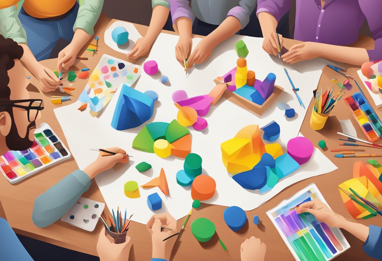 A group of professional artists engages in creative expression using arts and crafts toys