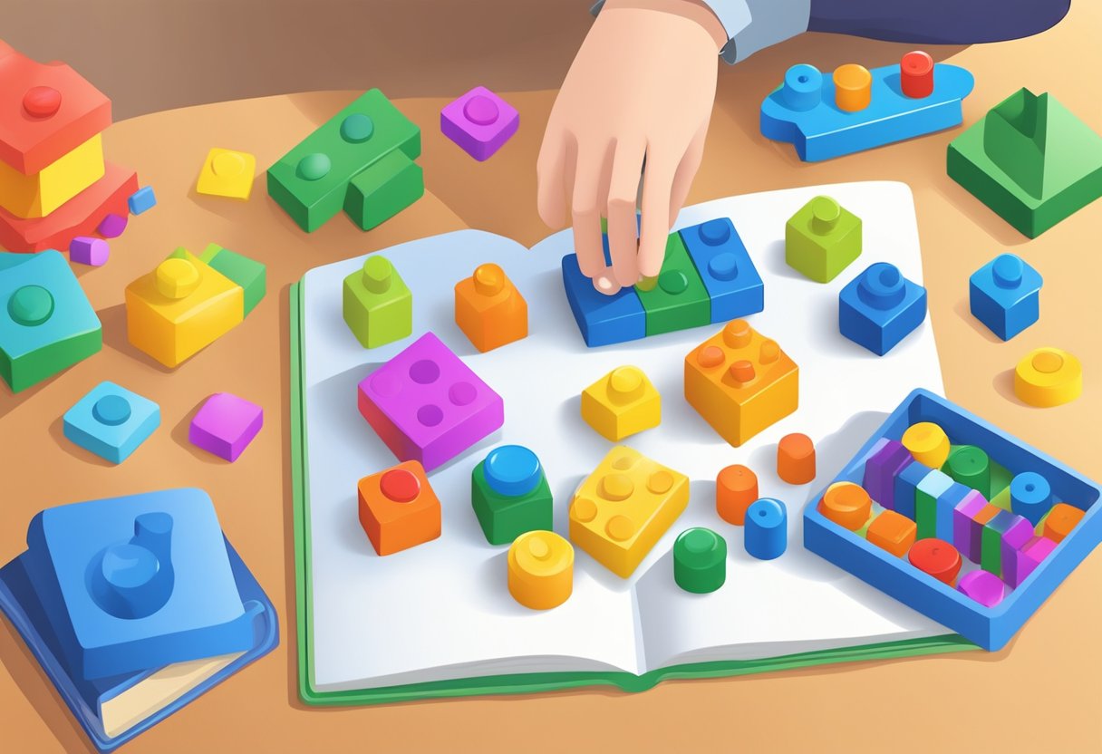Building Strong Literacy Skills with Educational Toys: A Guide for Parents Educational Toys,literacy skills LearningMole Colorful educational toys arranged on a table, with small buttons, blocks, and puzzles. A child's hand reaching for a book nearby