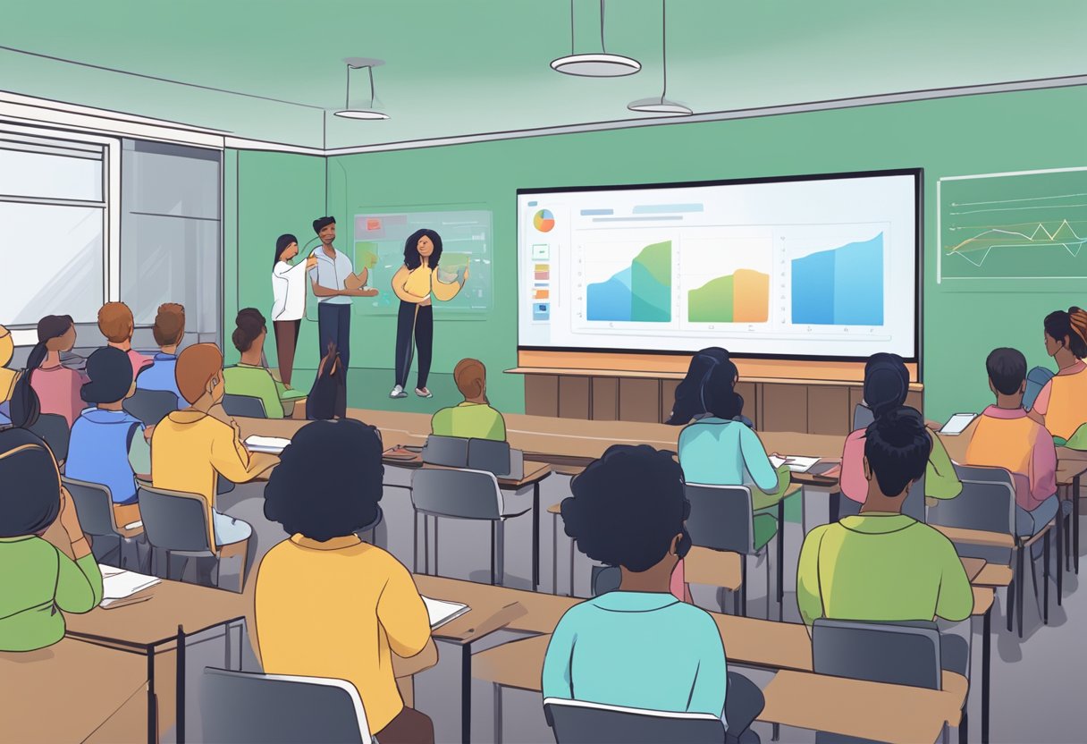 Harnessing the Power of Educational Videos: Enhancing Learning at School and Home Educational video, online learning, Youtube LearningMole A classroom setting with a large screen displaying an engaging educational video. Students and teachers are gathered around, captivated by the dynamic visuals and informative content