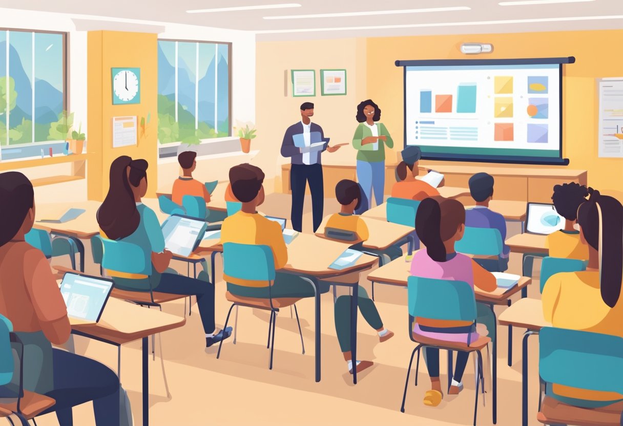 Harnessing the Power of Educational Videos: Enhancing Learning at School and Home Educational video, online learning, Youtube LearningMole A classroom setting with students watching educational videos, while a teacher collects feedback through surveys