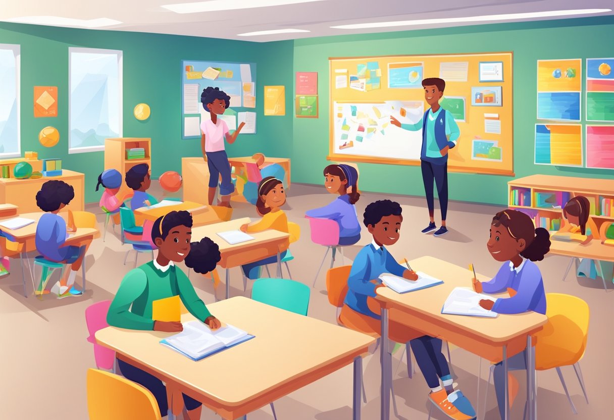 Enhancing Classroom Engagement: Key Professional Development Tips for Primary Teachers Classroom Engagement,education LearningMole A colorful classroom with interactive learning stations and engaged students. Teachers lead discussions and facilitate group activities. Bright posters and educational materials decorate the walls