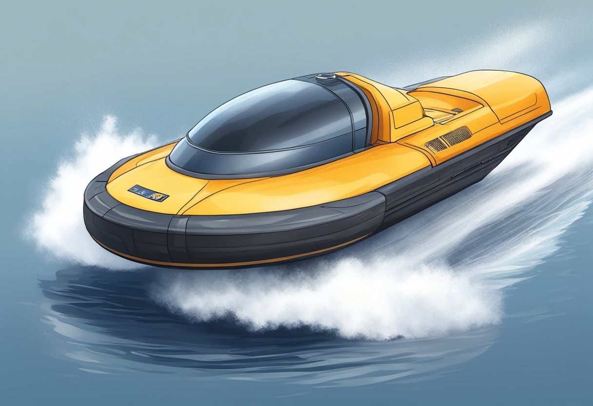 A homemade hovercraft glides across a smooth surface, propelled by air pressure. Friction is minimized as the craft hovers effortlessly