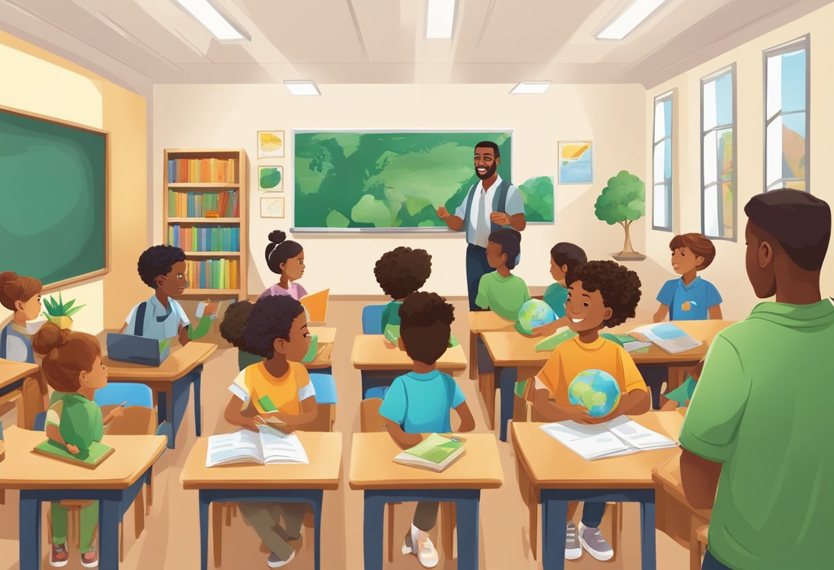 Teaching Sustainability: Professional Development Programmes for Eco-Conscious Primary Educators teaching sustainability, classroom, environment LearningMole A classroom setting with diverse eco-friendly teaching materials and resources. A teacher leading engaging activities on sustainability. Students actively participating and learning about environmental conservation