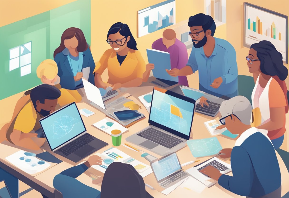 A group of educators engage in collaborative learning, exploring new teaching methods and technology. They are preparing for the future of primary education through professional development