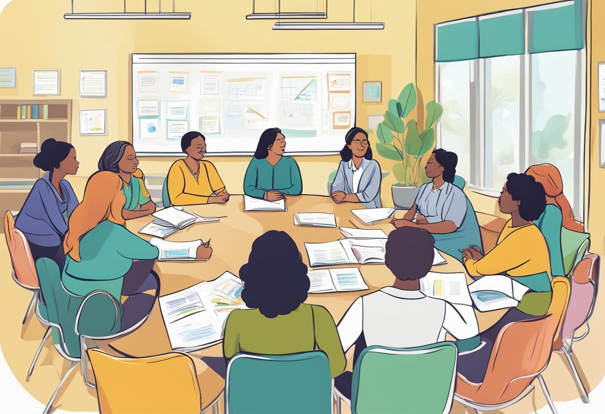 A group of primary educators engage in expert-led professional development, exchanging insights and strategies to elevate their teaching