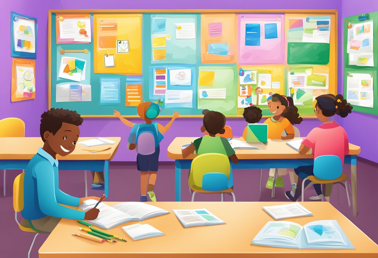 Innovative Ways to Use Collaboration Tools in Elementary Education Collaboration Tool, elementary education, collaboration LearningMole Collaboration tools displayed on a colorful classroom bulletin board, surrounded by happy student artwork and interactive learning materials