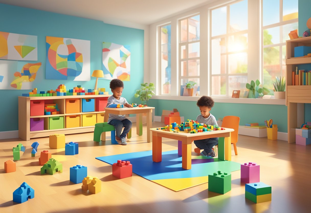 Exploring the Benefits of Educational Toys for Developing Young Minds Educational Toy, early development, Child development, Motor skills LearningMole Children engage with colorful educational toys, building blocks, and puzzles in a bright, spacious room with natural light streaming in through large windows