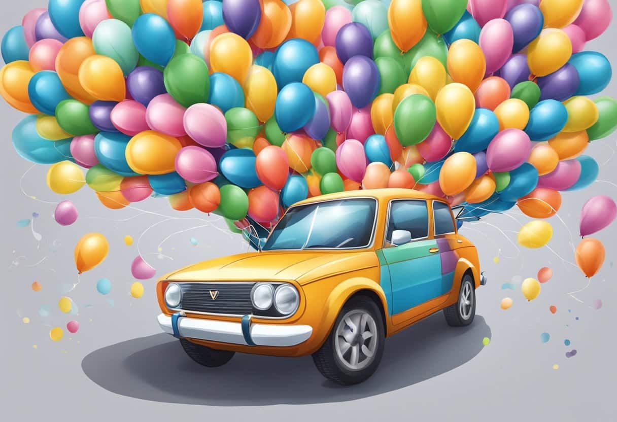 DIY Balloon-Powered Car: Exploring the Science of Movement with a Fun Experiment Balloon-Powered Car, Experiment LearningMole A car with colorful balloons attached to the back, propelling it forward. Various decorations and personalizations on the car's exterior