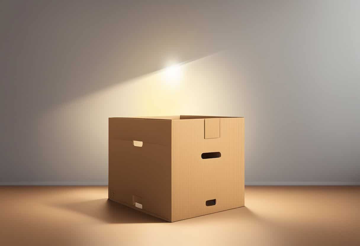 A cardboard box with a small hole, light entering, and an inverted image projected onto the opposite wall