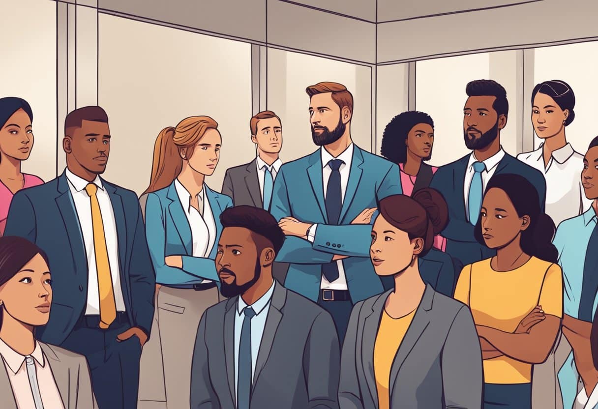 The Idea Elevator Pitch: How to Master the Art of Briefly Presenting Your Concepts Elevator Pitch, presentation LearningMole A group of diverse people listening attentively as a speaker communicates a solution concisely in an elevator pitch