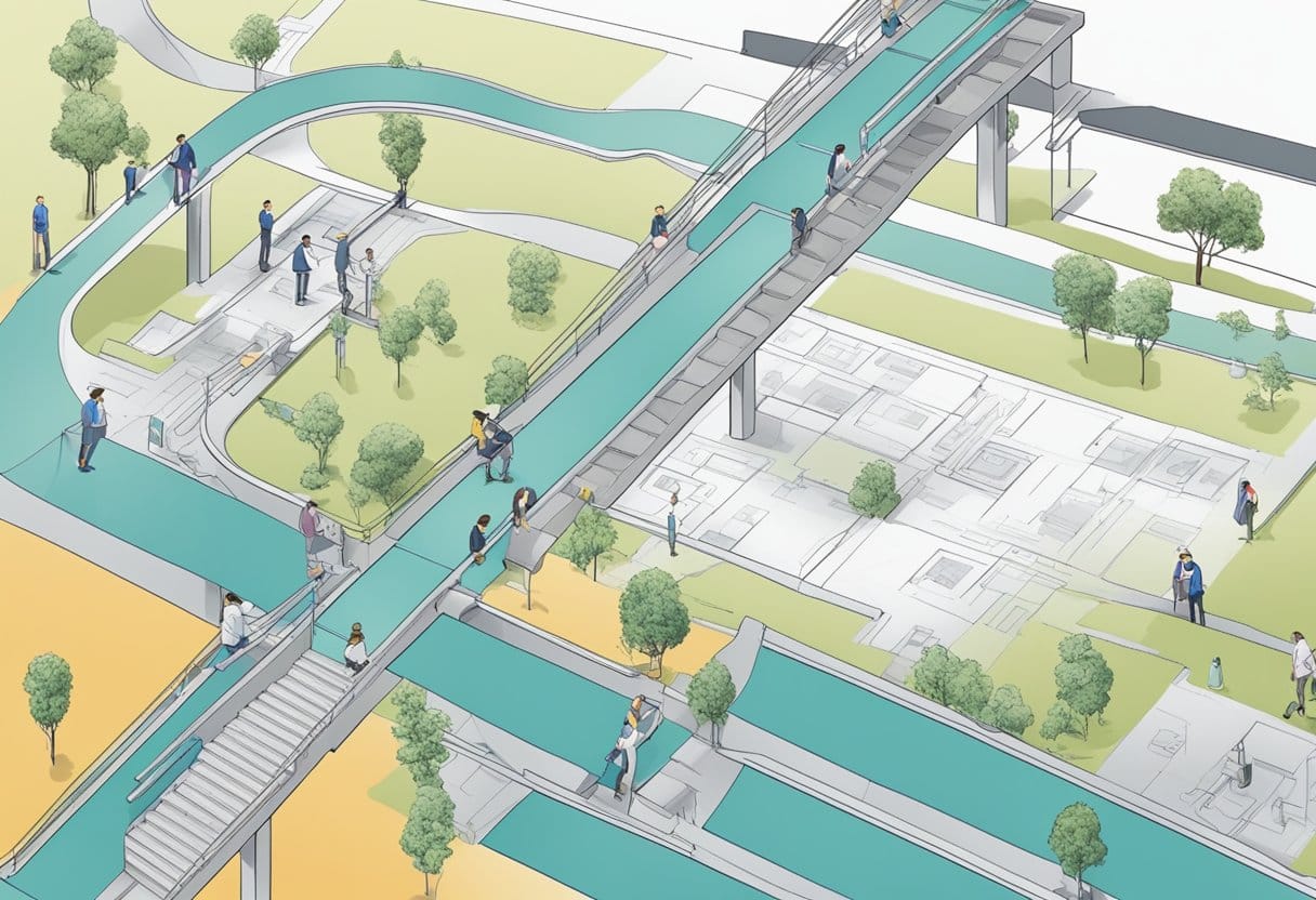 A series of interconnected steps, from problem identification to solution implementation, visually mapped out in a storyboard format