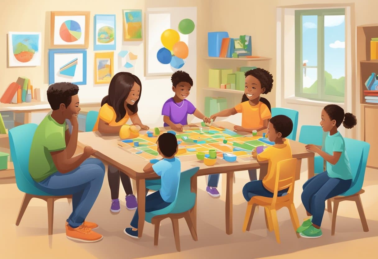 Educators and families engage in problem-solving games and activities, fostering learning through play