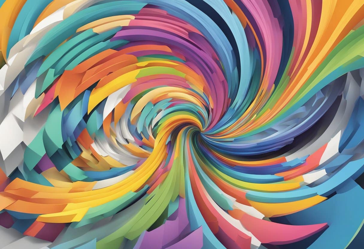 A swirling vortex of diverse concepts merging into a single dynamic idea